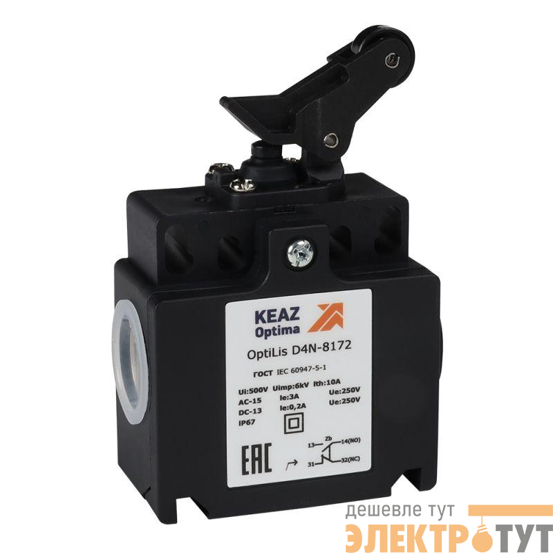 Выключатель концевой OptiLiS D4N-8172 рычаг роликовый вертикальное перемещение EN 50047 XCKT2127P16 КЭАЗ 365317