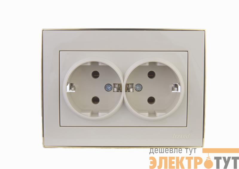 Розетка 2-м Rain с заземл. керамика беж./зол. LEZARD 703-0326-127