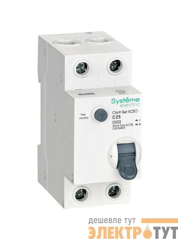 Выключатель автоматический диф.тока (АВДТ) 1P+N С 25А 6кА 30мА тип-AС 230В City9 Set SE C9D36625