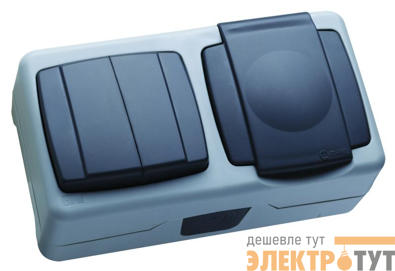 Выключатель 2-кл. + розетка IP44 с крышкой Makel 37064203