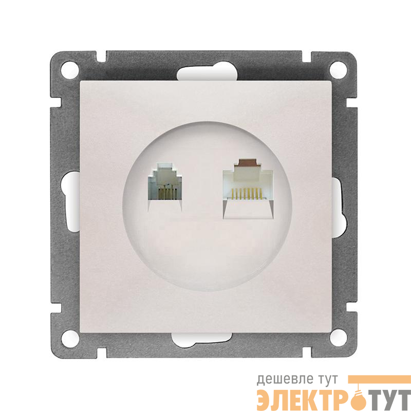 Розетка компьютерная + телефонная 2-м СП Афина механизм жемчуж. Universal A0052-OBr