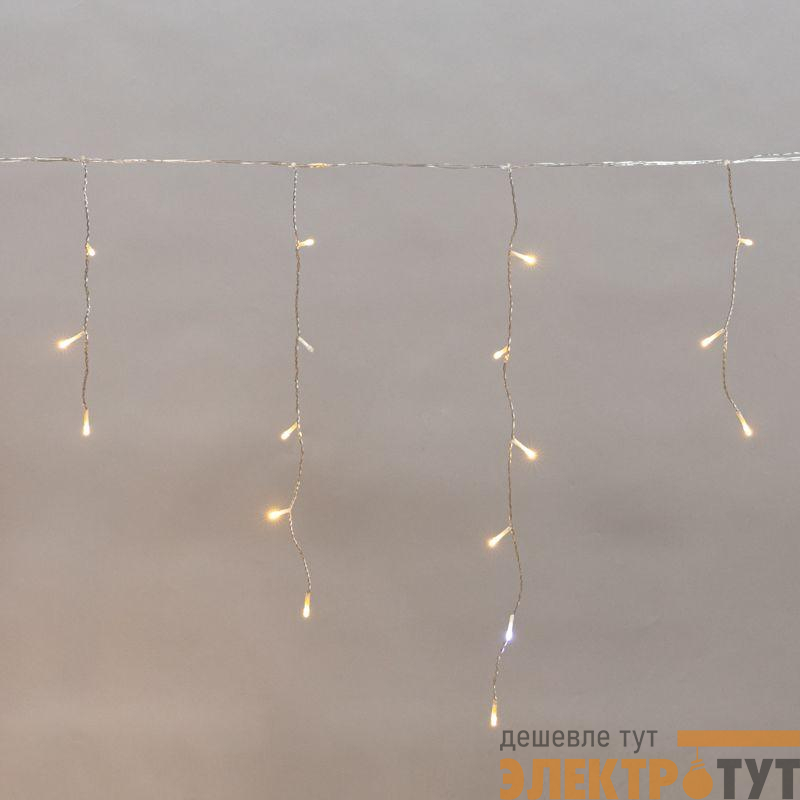 Гирлянда светодиодная "Айсикл" (бахрома) 5х0.6м 112LED тепл. бел. 3.4Вт 230В IP44 эффект мерцания провод прозр. Neon-Night 255-526