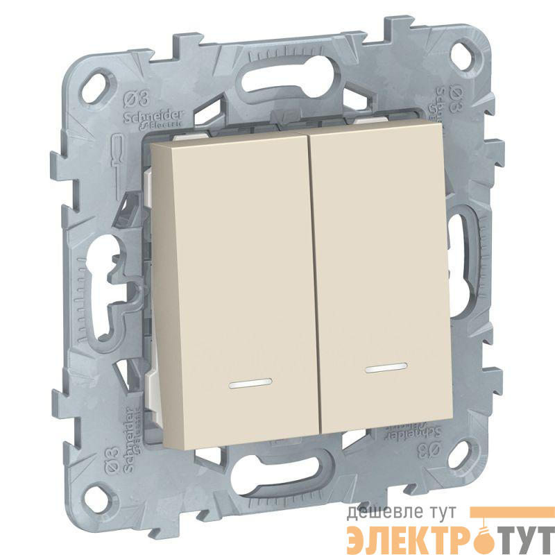 Выключатель 2-кл. 2мод. СП Unica New IP21 (2х(сх. 1а)) с подсветкой механизм беж. SchE NU521144N