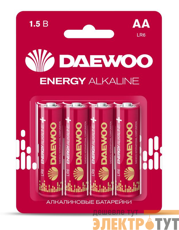 Элемент питания алкалиновый AA/LR6 1.5В Energy Alkaline 2021 BL-4 (уп.4шт) DAEWOO 5029781