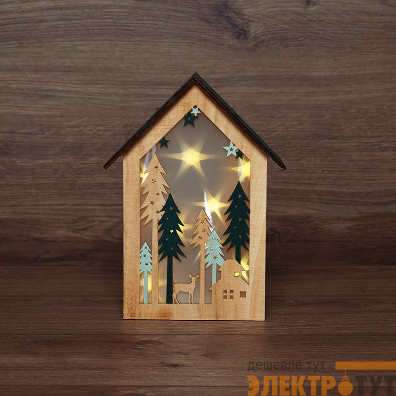 Фигура деревянная с подсветкой "Домик в лесу" 19х6х26см NEON-NIGHT 504-024