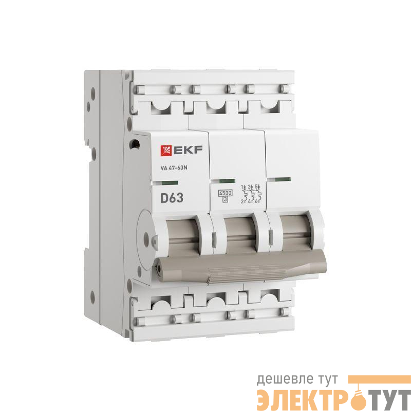 Выключатель автоматический модульный 3п D 63А 4.5кА ВА 47-63N PROxima EKF M634363D