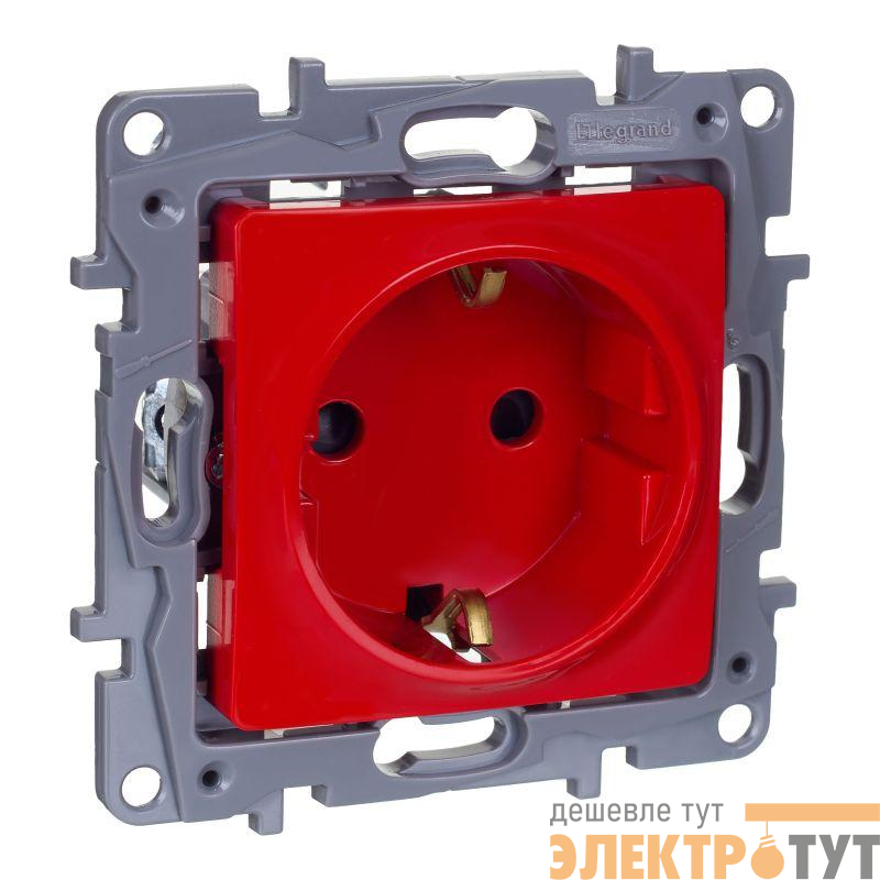 Розетка 1-м СП Etika 16А 250В 2P+E защ. шторки красн. IEK 672722