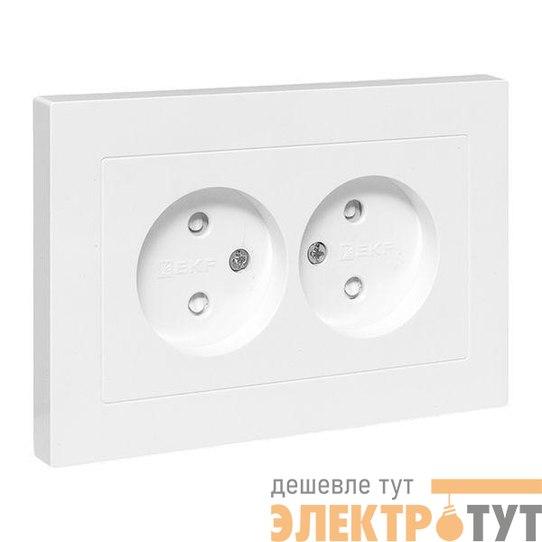 Розетка 2-м СП Эпика 16А без заземл. защ. шторки с рамкой механизм бел. EKF UP1-SOW-201