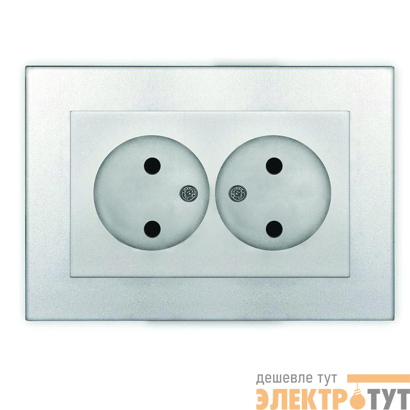 Розетка 2-м СП Афина 16А IP20 без заземл. в сборе серебр. Universal A0102-S