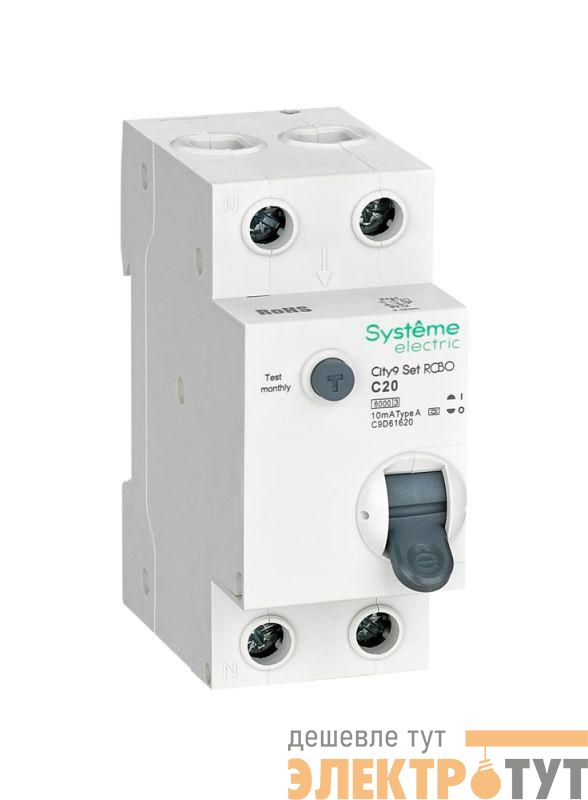 Выключатель автоматический дифференциального тока City9 Set (АВДТ) 1P+N C 20А 6кА 10мА Тип-A 230В SE C9D61620