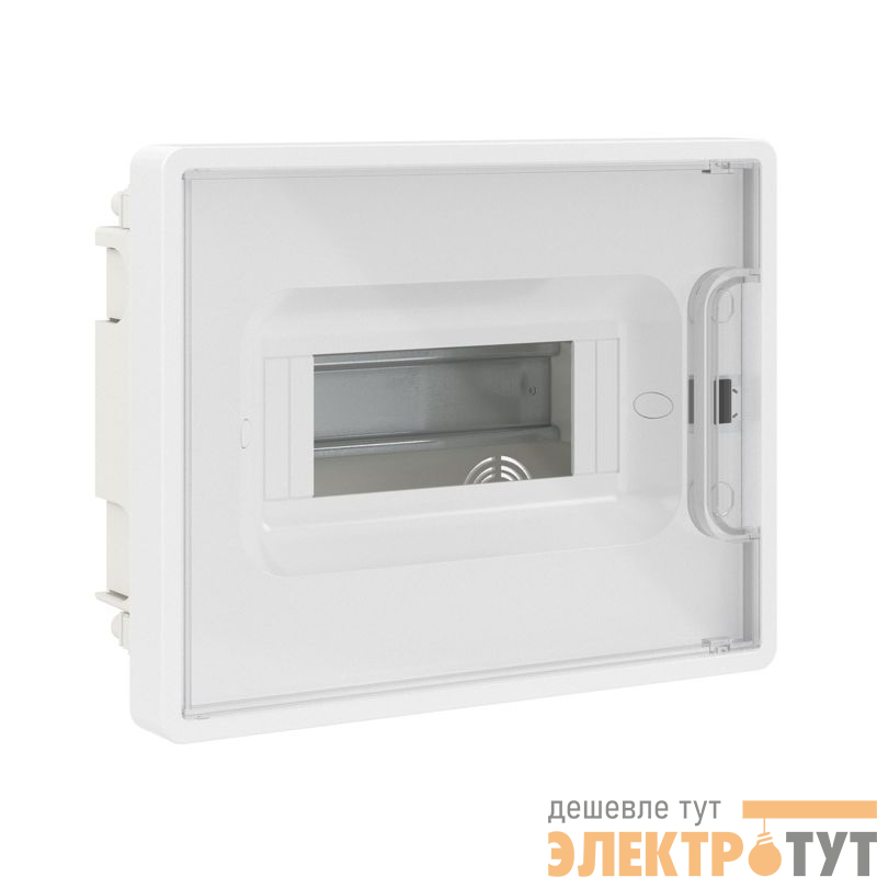 Щиток встраиваемый Фрейм (FRAME) ЩРв-п-8 8мод. с прозр. дверцей с 2 шинами PEN на 6 и 8 отверст. бел. DKC F08B1WT