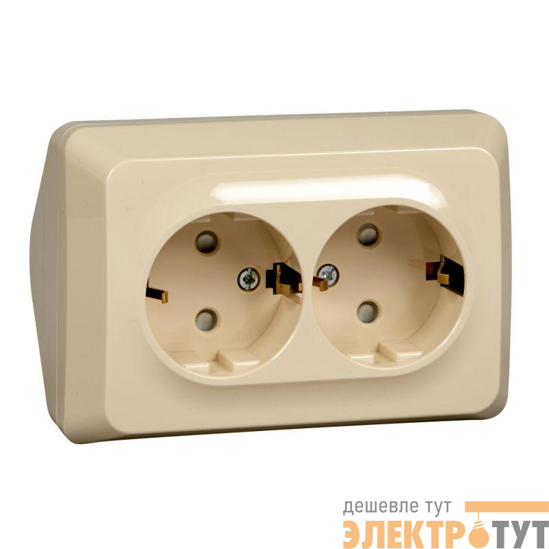 Розетка угловая 2-м ОП Этюд 16А IP20 250В с заземл. защ. шторки крем. SE PA16-108K