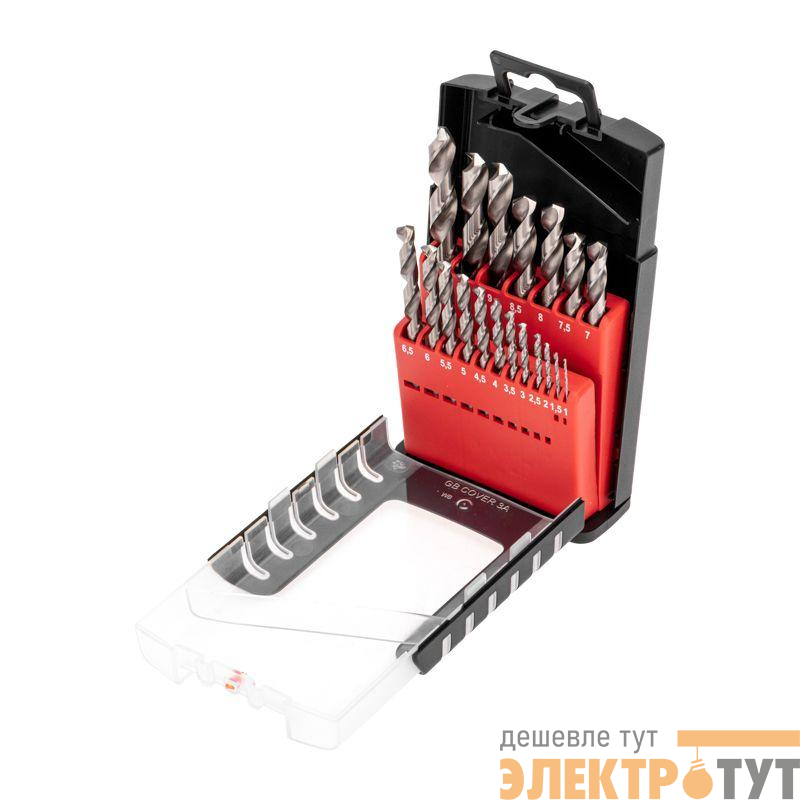 Набор сверл по металлу 1-10мм (через 0.5мм) Р6М5 цилиндрический хвостовик 19шт Kranz KR-91-0635