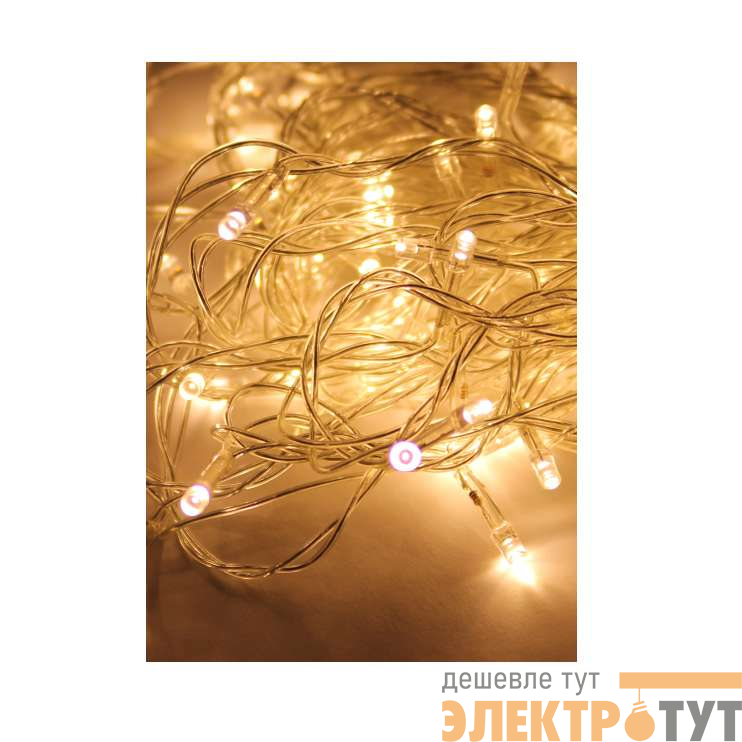 Гирлянда светодиодная 100LED бел. прозр. провод 10.8м 8 режимов мигания IP20 тепл. бел. Космос KOC_GIR100LED_W