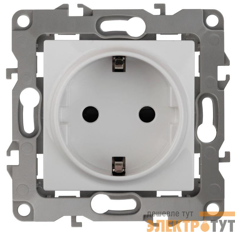 Розетка 1-м СП Эра12 12-2011-01 16А IP20 16AX 250В 2P+E Schuko без монтаж. лапок винт бел. Эра Б0029234