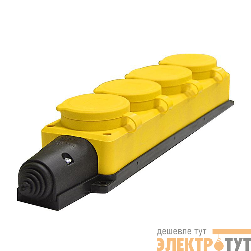 Колодка удлинителя 4-м 1ф с заглушками компакт каучук желт. Universal 3084