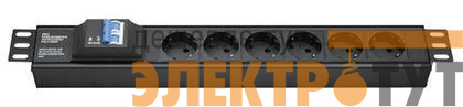 Блок распределения питания 6-м 16А 2п Schuko для 19дюйм шкафов с авт. выкл. вх. разъем Schuko DKC R519SH6CB