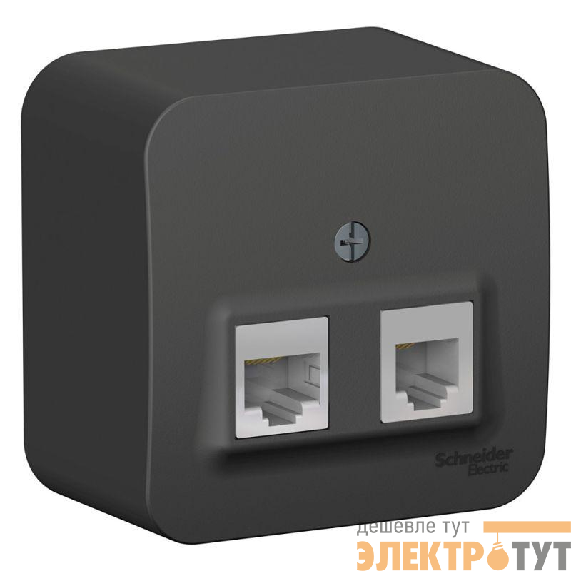 Розетка компьютерная + телефонная 2-м ОП Blanca RJ45 кат.5E + RJ11 с изолир. пластиной антрацит SE BLNIA045116