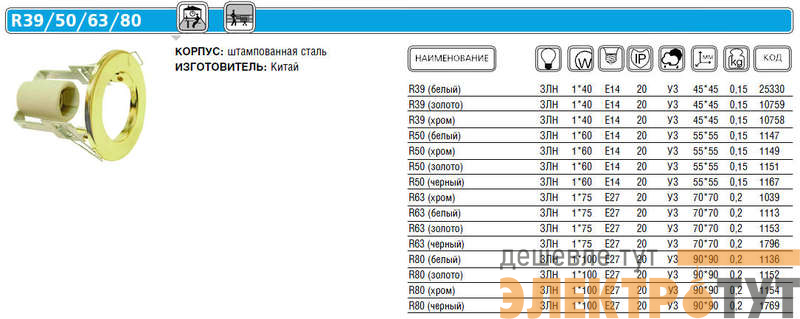 Светильник точечный Prima 50 0 05 R50 хром E14 ИТАЛМАК IT8082
