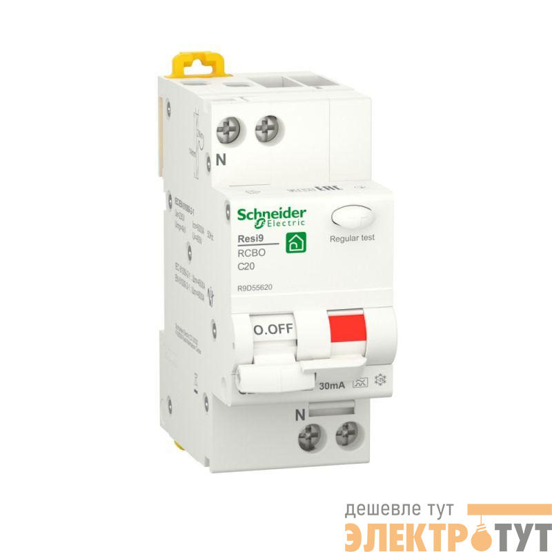 Выключатель автоматический дифференциального тока (ДИФ) RESI9 1P+N С 20А 6000А 30мА тип A SchE R9D55620