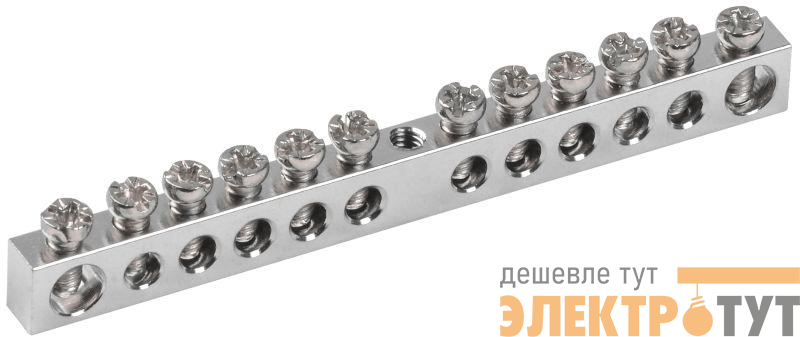 Шина PEN "земля-ноль" 6х9мм 12/1 Ni (12групп/крепеж по центру) IEK YNN10-12-100-N