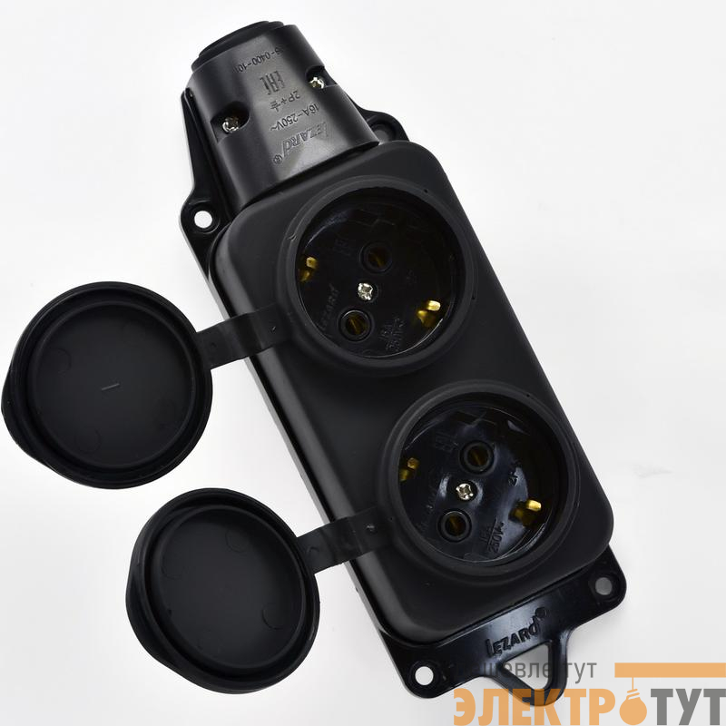Колодка 2-м 16А IP44 2P+PE 220-240В с защ. крышками каучук LEZARD 106-0400-0110/110