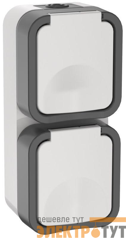 Розетка 2-м ОП TORS 16А IP55 TS232 вертик. с заземл. с крышкой бел. IEK TS-R26-16-55-V-K41