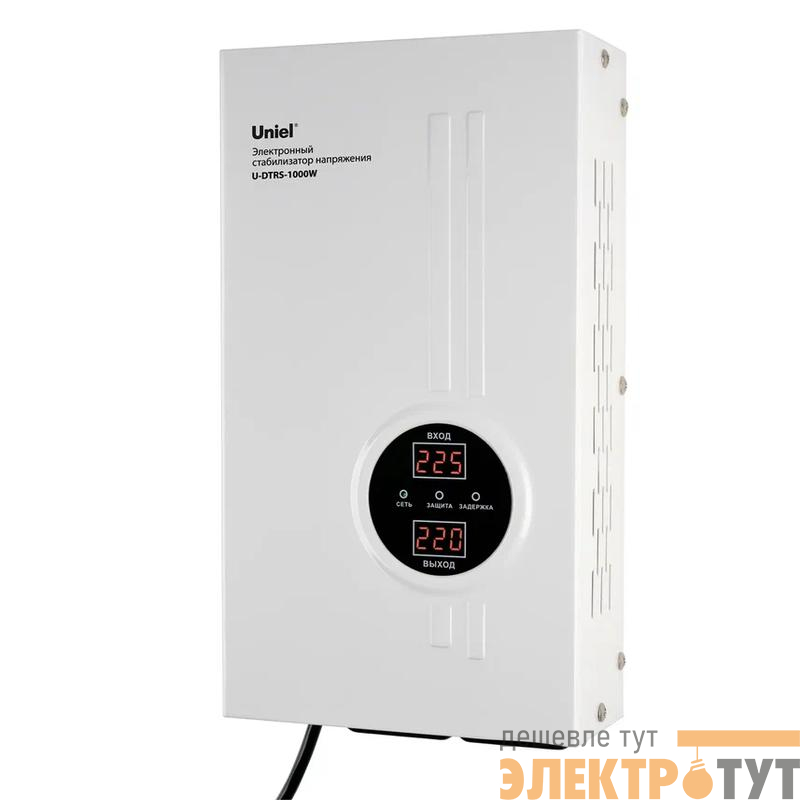 Стабилизатор напряжения U-DTRS-1000W 1ф 1кВА релейный ультратонкий настен. Uniel UL-00010577