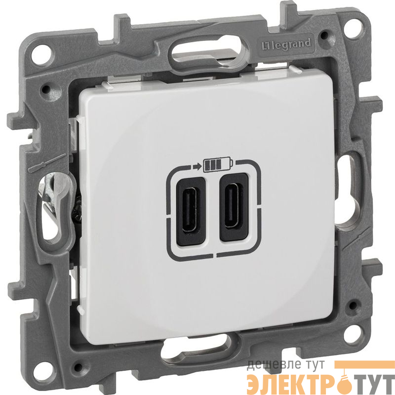 Устройство зарядное Etika с 2-мя USB разъемами C и C 240В/5В 3000мА бел. IEK 672235