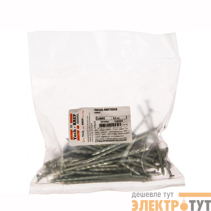 Гвоздь винтовой 3.4х90 оцинк. (уп.0.5кг) Tech-Krep/Zitar 128304