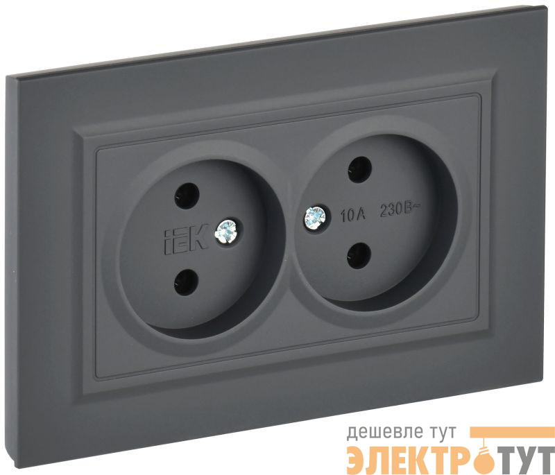Розетка 2-м СП BRITE РС12-2-БрГ 10А в сборе без заземл. без защ. шторок графит IEK BR-R20-10-K53-F