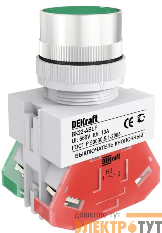 Выключатель кнопочный ABLF ВК-22 d22мм 220В зел. DEKraft 25013DEK