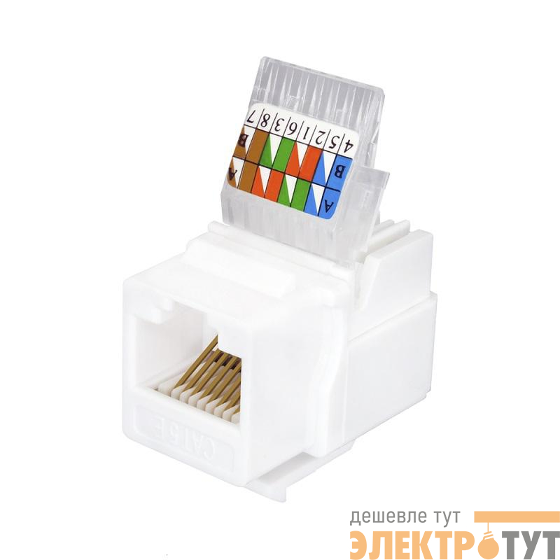 Модуль розеточный Keystone Jack 8P8C RJ-45 UTP кат.5E заделка без инструмента бел. (DIY) SUPRLAN 10-0312-1