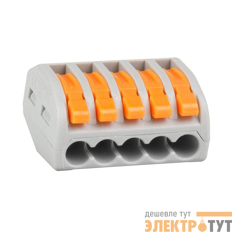 Клемма строительно-монтажная OptiKit СМК 222-415 с рычагом 5 отверстий 0.2-2.5(4.0)кв.мм КЭАЗ 351066