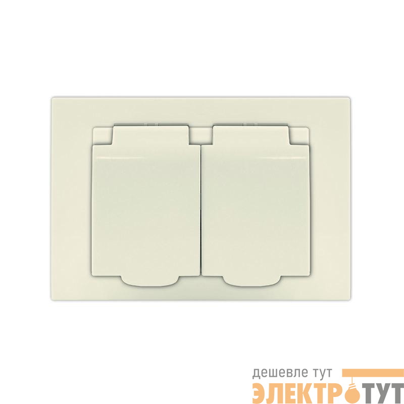 Розетка 2-м СП Афина 16А IP20 с заземл. c крышкой в сборе сл. кость (ivory) Universal A0031-I
