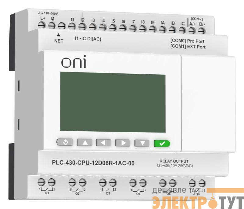 Модуль ЦПУ ПЛК 430 12 DI 6 RO 220В AC с Ethernet портом с экраном ONI PLC-430-CPU-12D06R-1AC-00