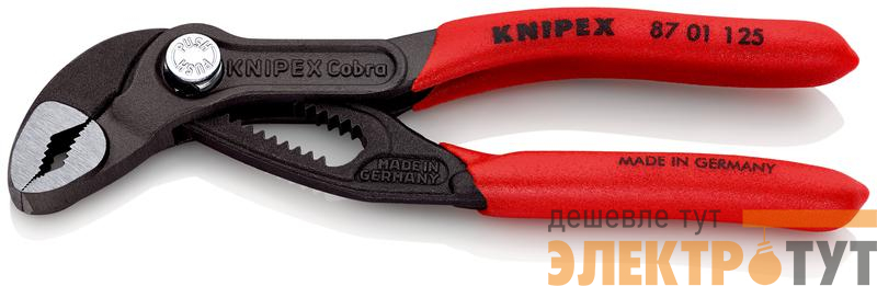 Клещи переставные с фиксатором 27мм (1дюйм) под ключ 27мм L-125мм Cr-V обливные рукоятки сер. Knipex KN-8701125