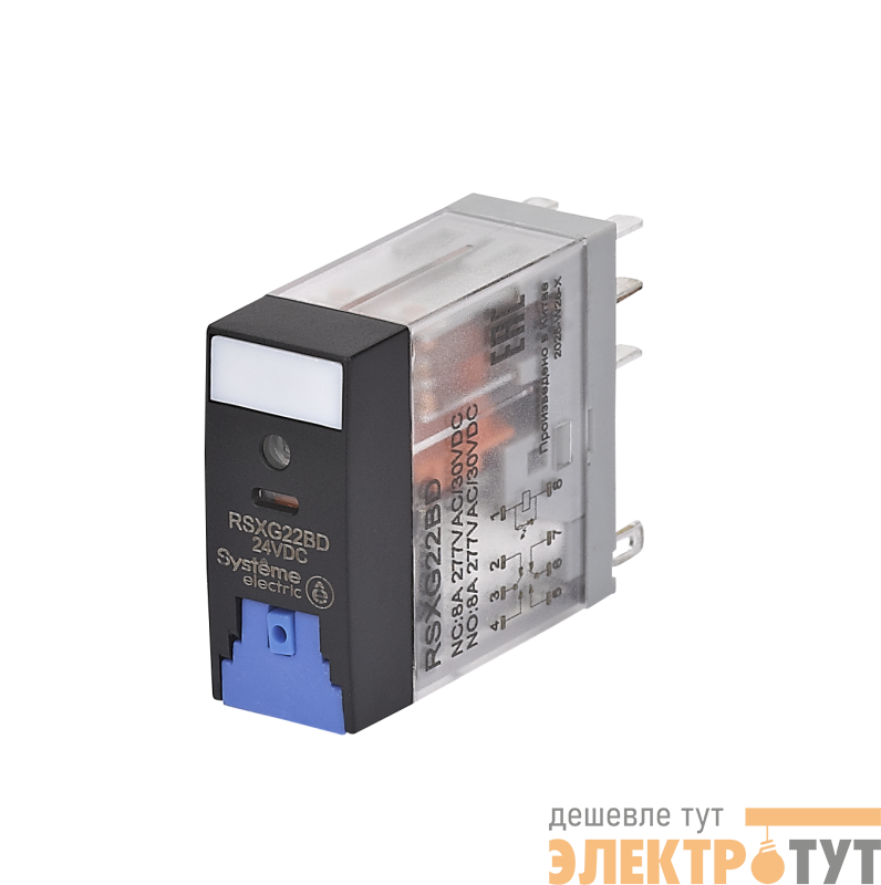 Реле 8А 2перекл. 24В DC тест кнопка LED SE RSXG22BD