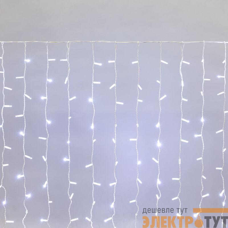Гирлянда светодиодная "Светодиодный Дождь" 2х1.5м 300LED бел. 23Вт 230В IP65 постоян. свечение провод бел. (нужен шнур питания 303-500-1) Neon-Night 235-115