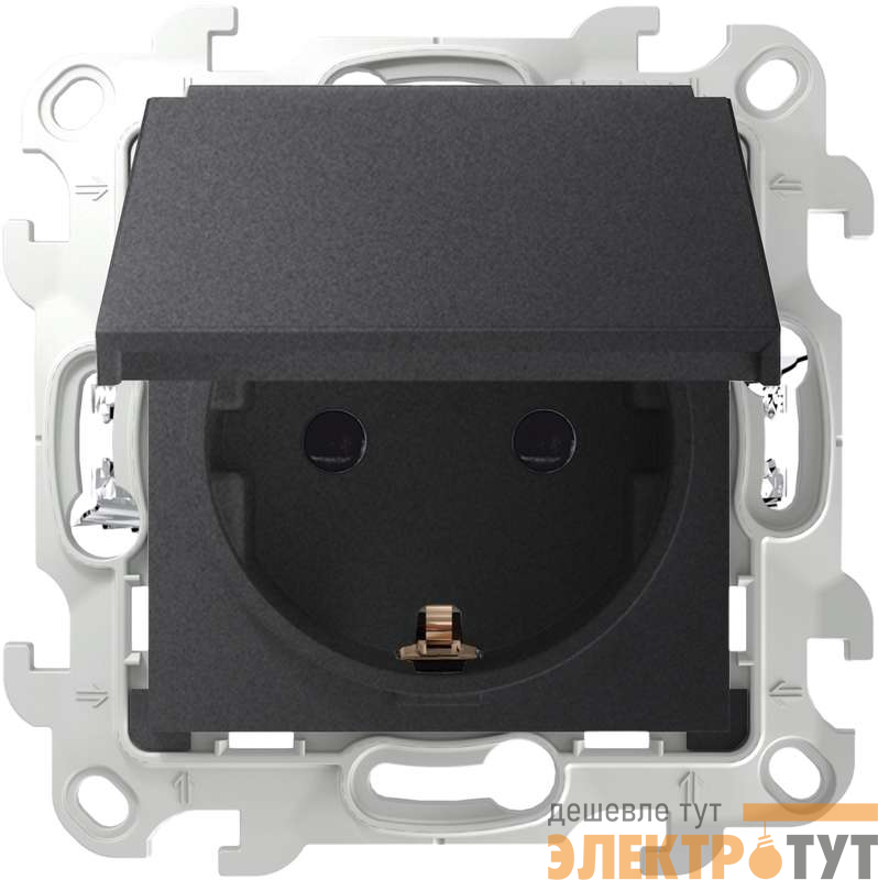 Розетка 1-м СП Simon 24 16А IP44 2P+E Push&Go механизм графит Simon 2420448-038