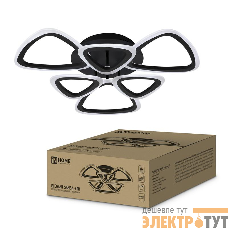 Светильник светодиодный ELEGANT SANSA-90В 90Вт 3000-4000-6500К 7000лм 230В 650х650х130мм с пультом ДУ IN HOME 4690612035376