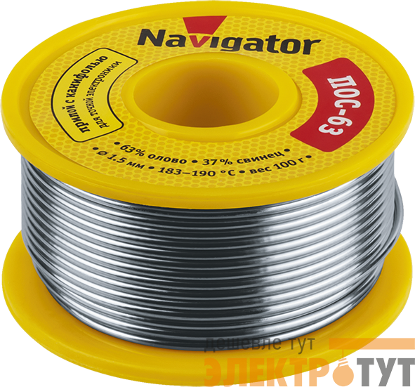 Припой 93 782 NEM-Pos05-63K-1.5-K100 (ПОС-63 катушка 1.5мм 100г) NAVIGATOR 93782