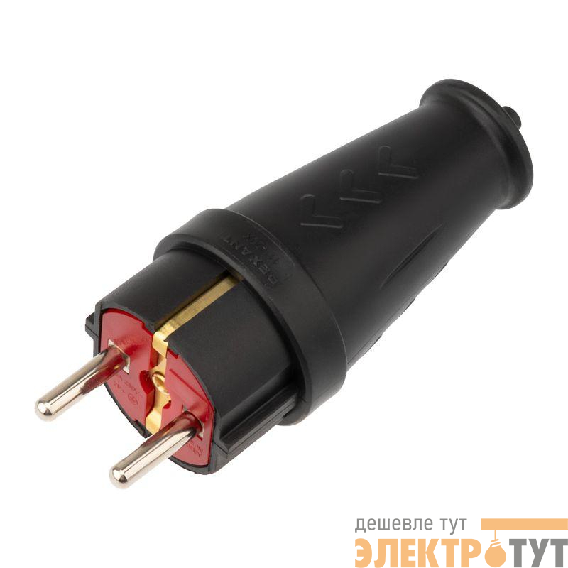 Вилка прямая влагозащ. 16А IP44 с заземл. COMPACT каучук черн. Rexant 111-200