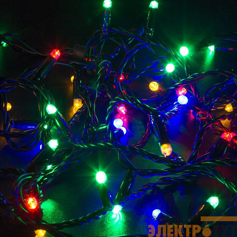 Гирлянда светодиодная "Нить" 10м 100LED RGB 230В свечение с динамикой провод ПВХ черн. Neon-Night 245-408