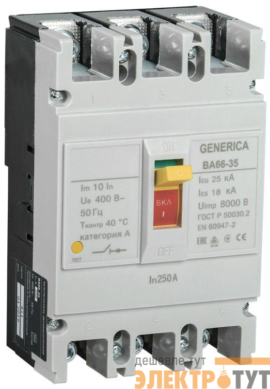 Выключатель автоматический 3п 250А 25кА ВА66-35 GENERICA IEK SAV30-3-0250-G