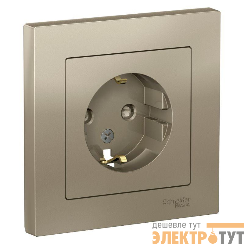 Розетка 1-м СП AtlasDesign 16А IP20 с заземл. защ. шторки в сборе шампань SchE ATN000544