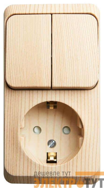 Блок ОП Этюд (1-м розетка с заземл. защ. шторки + 2-кл. выкл.) сосна SE BPA16-202D