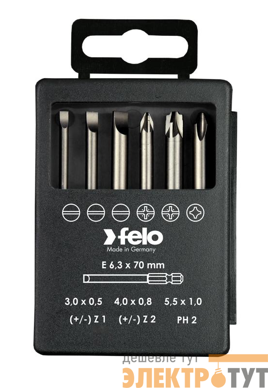 Набор бит SL/Z (+/-) Industrial 70мм в кейсе (уп.6шт) Felo 03192716