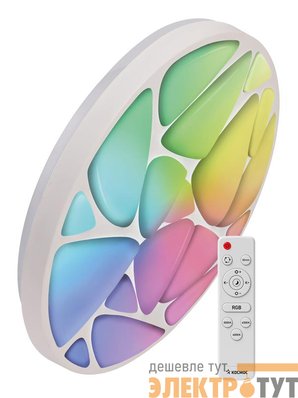 Светильник светодиодный PREMIUM SHELL RGB 75Вт 230В 3000-6500К 6000лм IP40 500х80мм настенно-потолочныйуправляемый с пультом ДУ с RGB подсветкой КОСМОС KSShelRGB75W