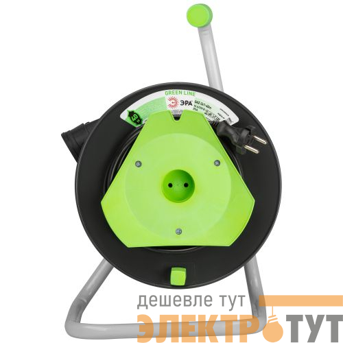 Удлинитель на пластик. катушке 1х40м без заземл. 10А IP44 GREEN LINE GAZ-2x1-40m ПВС 2х1 Эра Б0065109